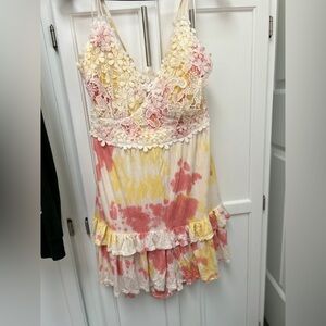 White Birch Tie Dye Laced Romper